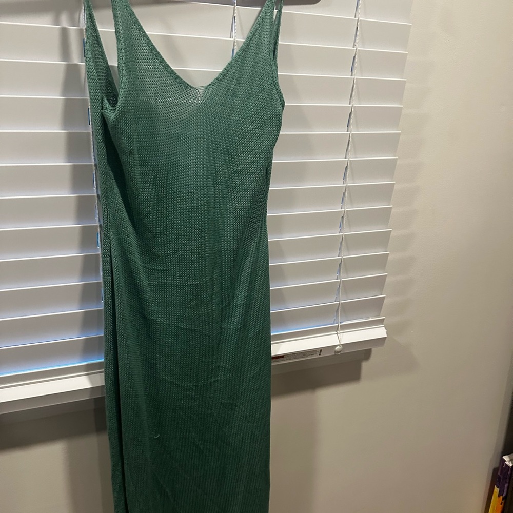 Green Ribbed Midi Slip Cover Up for Pool Day